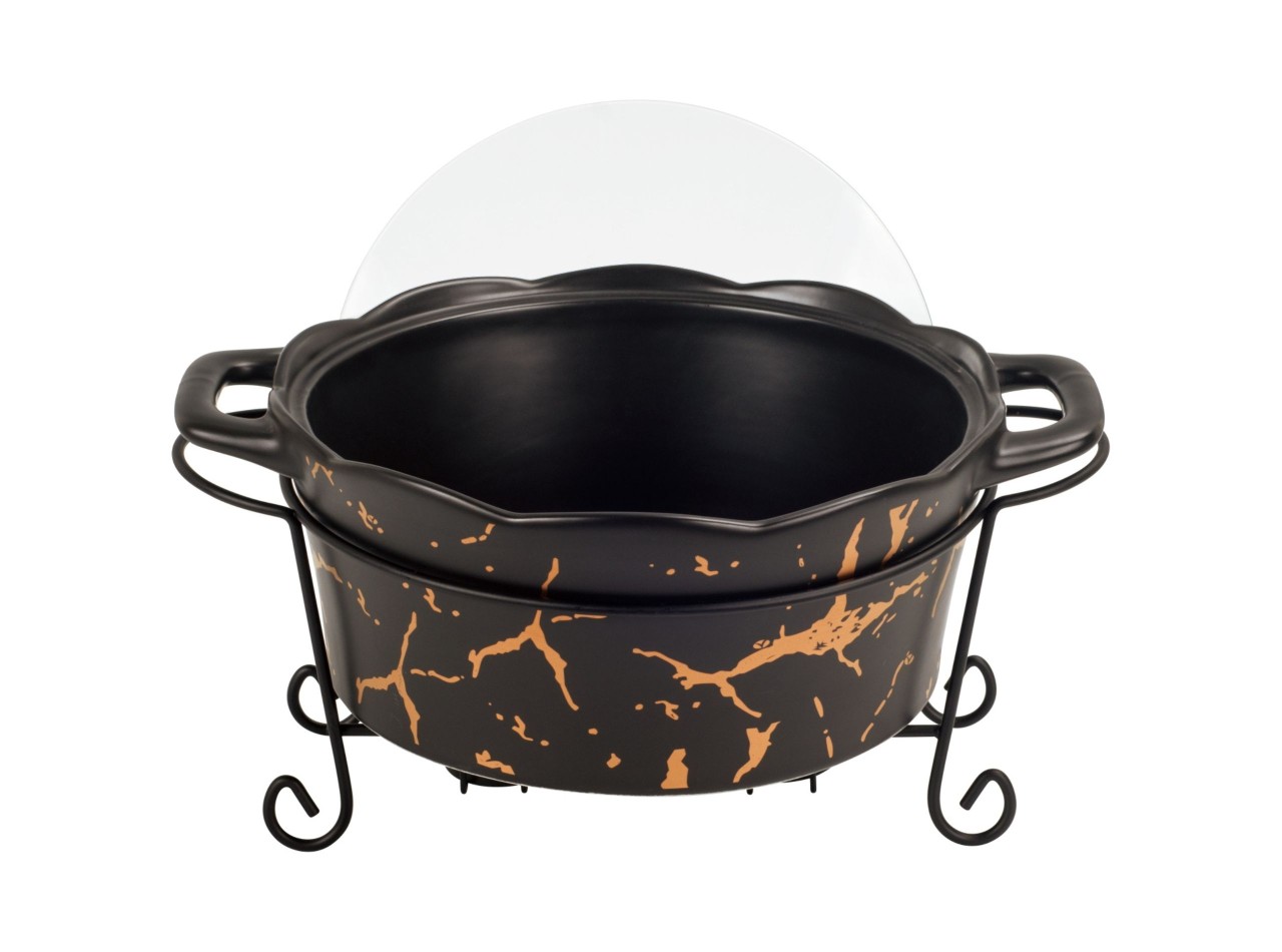Vicenza Wadah Saji Bulat Motif Marmer Hitam BM681